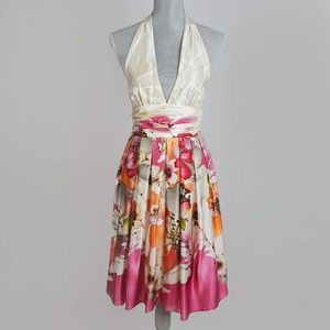 Adrianna Papell Halter Floral Sequin Silk Dress 4P